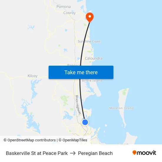Baskerville St at Peace Park to Peregian Beach map