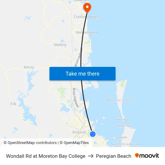Wondall Rd at Moreton Bay College to Peregian Beach map