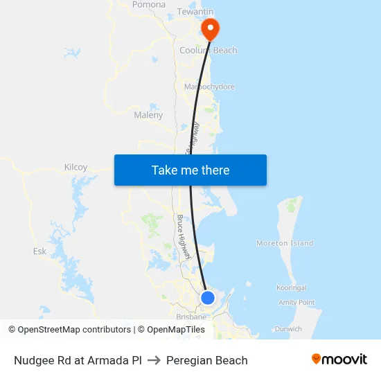 Nudgee Rd at Armada Pl to Peregian Beach map