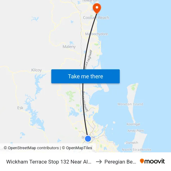 Wickham Terrace Stop 132 Near Albert St to Peregian Beach map
