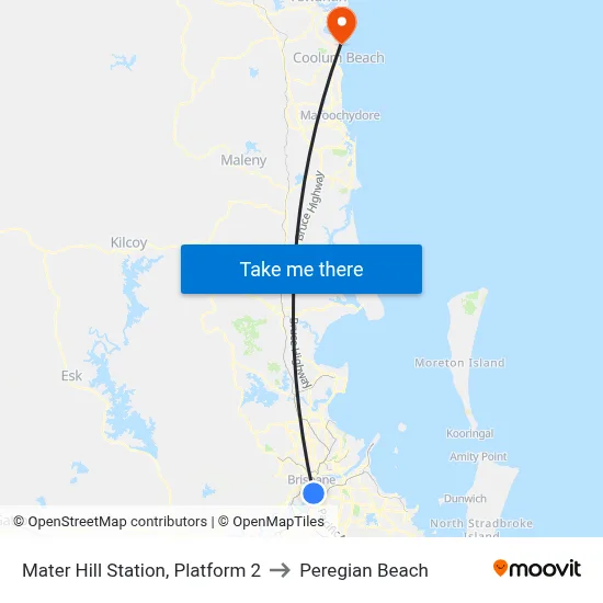 Mater Hill Station, Platform 2 to Peregian Beach map