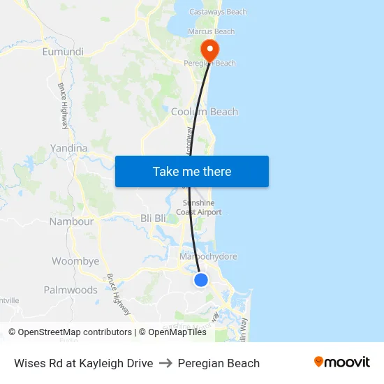 Wises Rd at Kayleigh Drive to Peregian Beach map