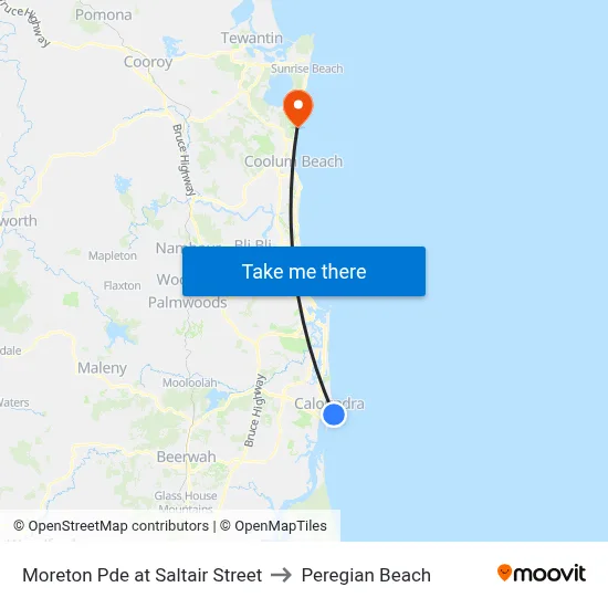 Moreton Pde at Saltair Street to Peregian Beach map