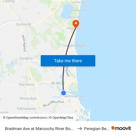 Bradman Ave at Maroochy River Boat Ramp to Peregian Beach map