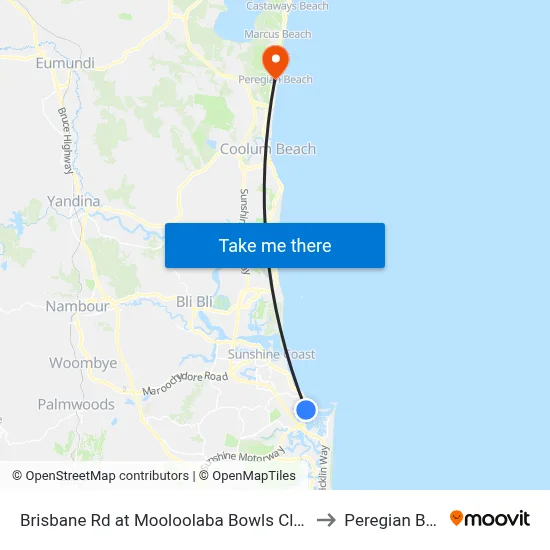 Brisbane Rd at Mooloolaba Bowls Club Closed to Peregian Beach map