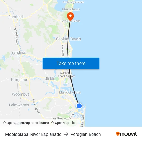 Mooloolaba, River Esplanade to Peregian Beach map