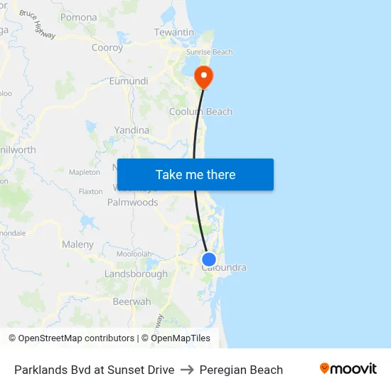 Parklands Bvd at Sunset Drive to Peregian Beach map