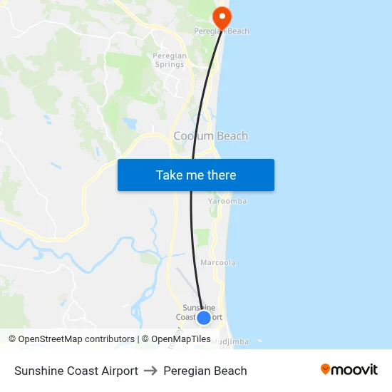 Sunshine Coast Airport to Peregian Beach map