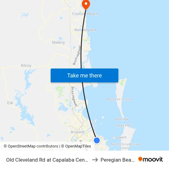 Old Cleveland Rd at Capalaba Central to Peregian Beach map