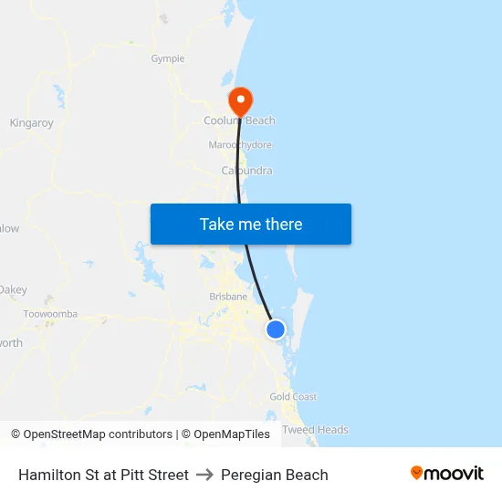 Hamilton St at Pitt Street to Peregian Beach map