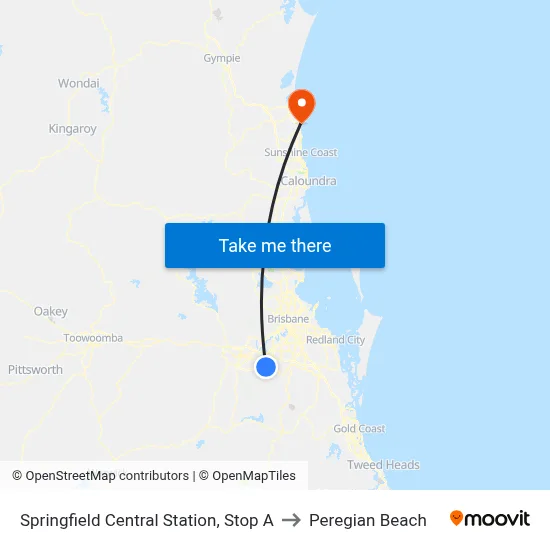 Springfield Central Station, Stop A to Peregian Beach map
