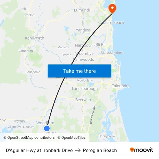 D'Aguilar Hwy at Ironbark Drive to Peregian Beach map