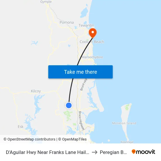 D'Aguilar Hwy Near Franks Lane Hail 'N' Ride to Peregian Beach map