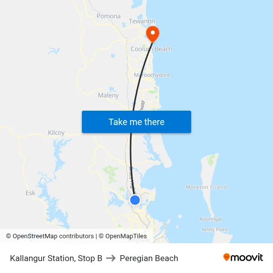 Kallangur Station, Stop B to Peregian Beach map