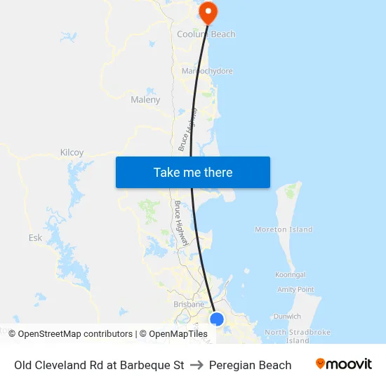 Old Cleveland Rd at Barbeque St to Peregian Beach map