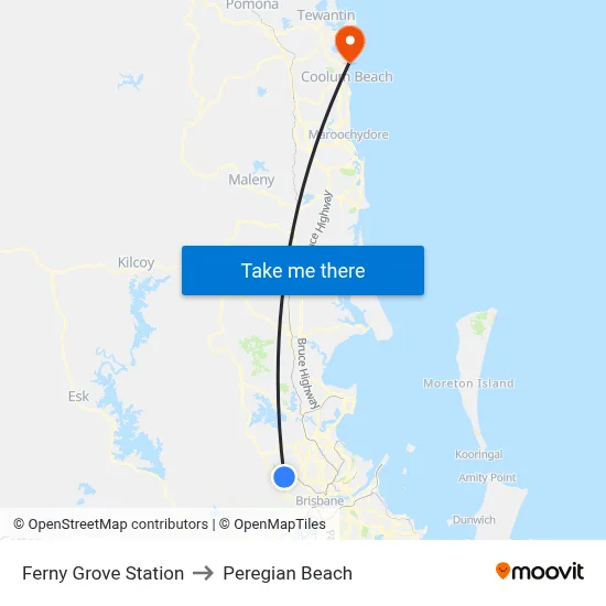 Ferny Grove Station to Peregian Beach map
