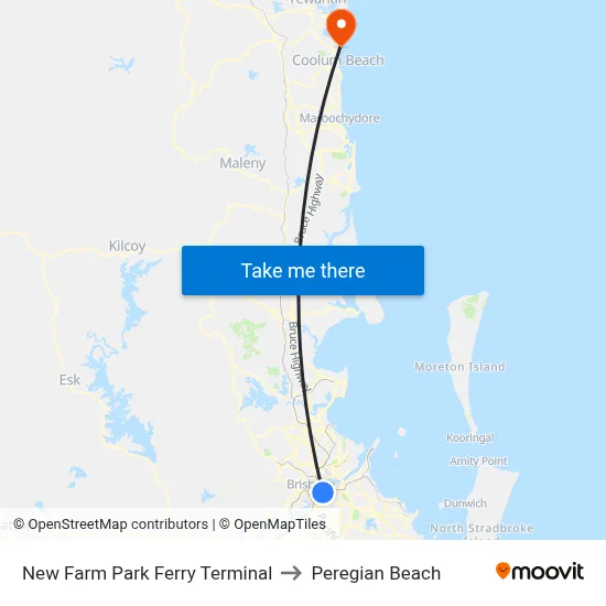 New Farm Park Ferry Terminal to Peregian Beach map