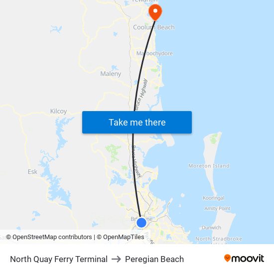 North Quay Ferry Terminal to Peregian Beach map