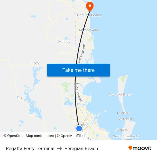 Regatta Ferry Terminal to Peregian Beach map