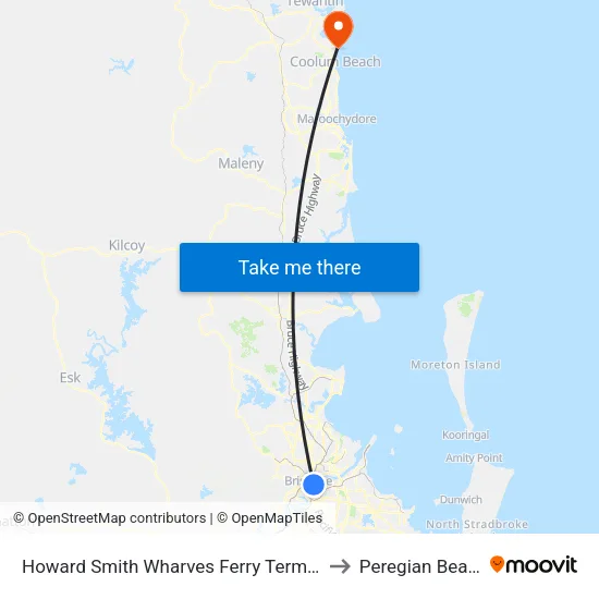 Howard Smith Wharves Ferry Terminal to Peregian Beach map