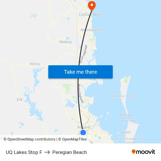 UQ Lakes Stop F to Peregian Beach map