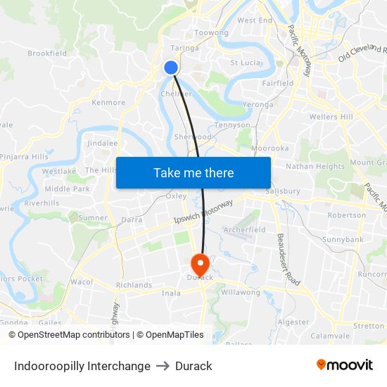 Indooroopilly Interchange to Durack map