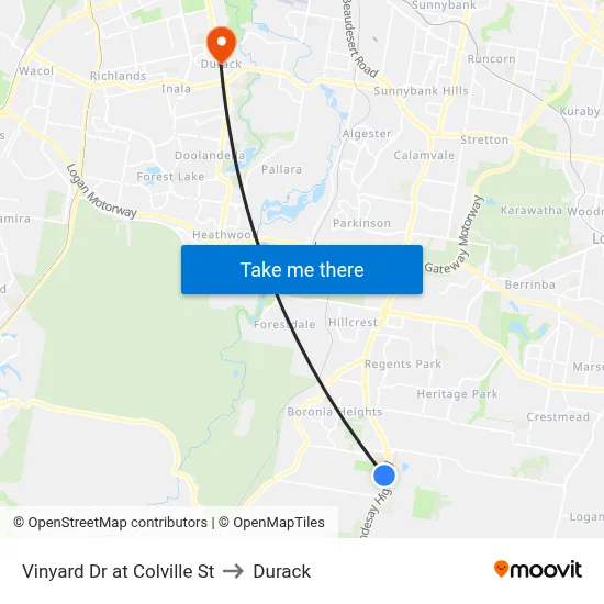 Vinyard Dr at Colville St to Durack map