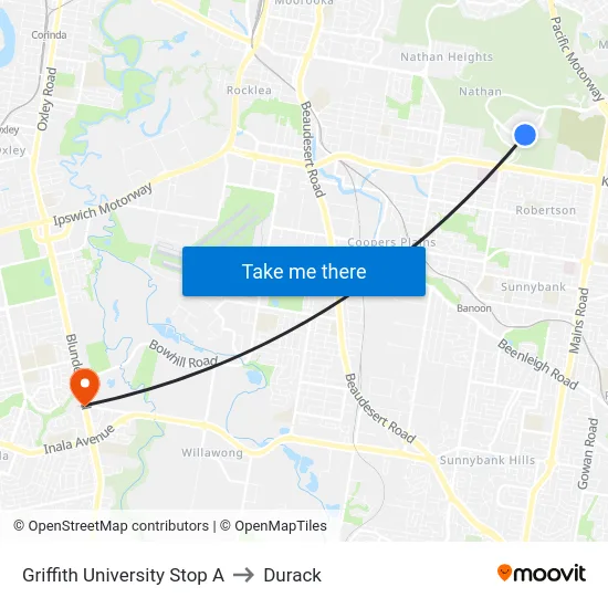 Griffith University Stop A to Durack map