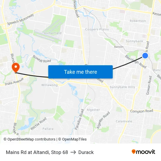 Mains Rd at Altandi, Stop 68 to Durack map