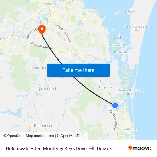 Helensvale Rd at Monterey Keys Drive to Durack map
