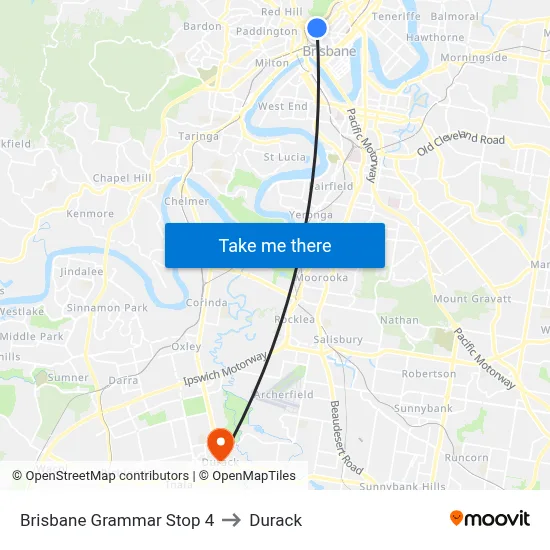 Brisbane Grammar Stop 4 to Durack map