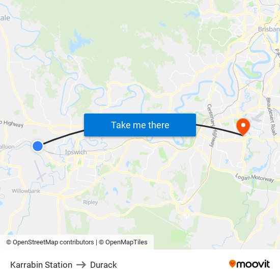 Karrabin Station to Durack map