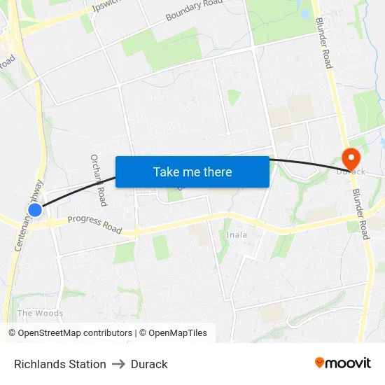 Richlands Station to Durack map