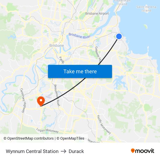 Wynnum Central Station to Durack map