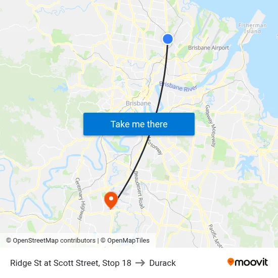 Ridge St at Scott Street, Stop 18 to Durack map