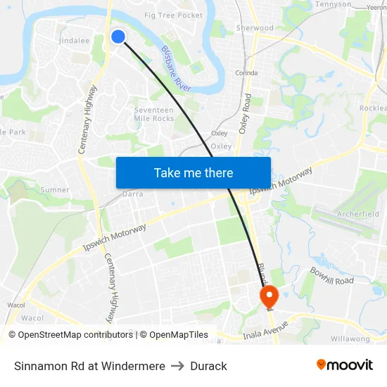 Sinnamon Rd at Windermere to Durack map