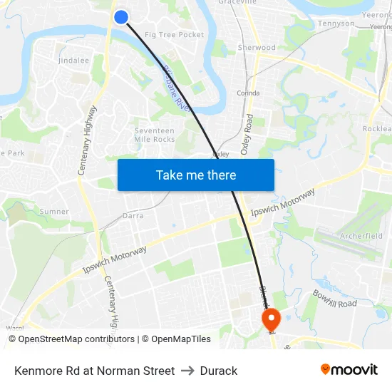 Kenmore Rd at Norman Street to Durack map