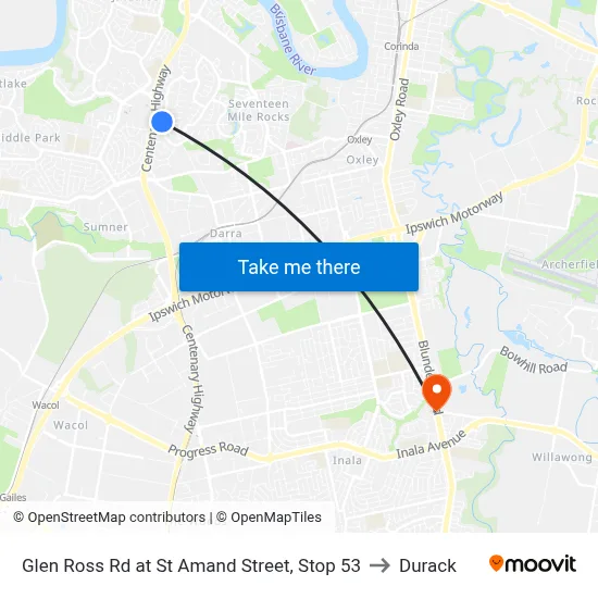 Glen Ross Rd at St Amand Street, Stop 53 to Durack map