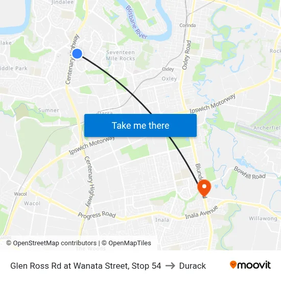 Glen Ross Rd at Wanata Street, Stop 54 to Durack map