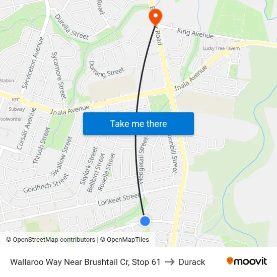 Wallaroo Way Near Brushtail Cr, Stop 61 to Durack map