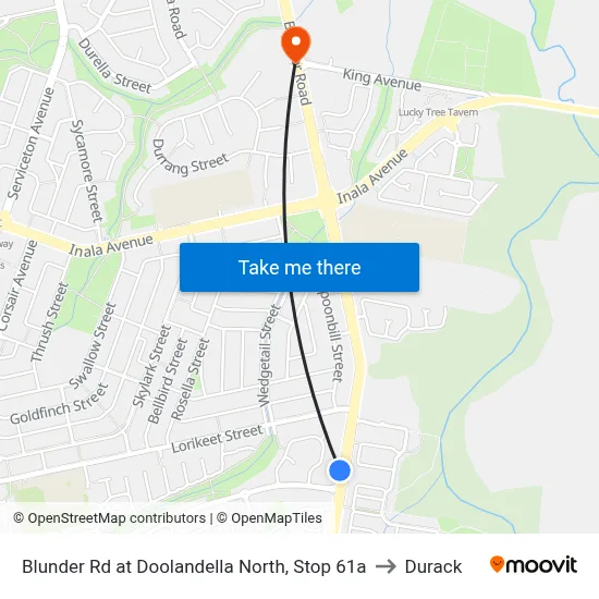 Blunder Rd at Doolandella North, Stop 61a to Durack map