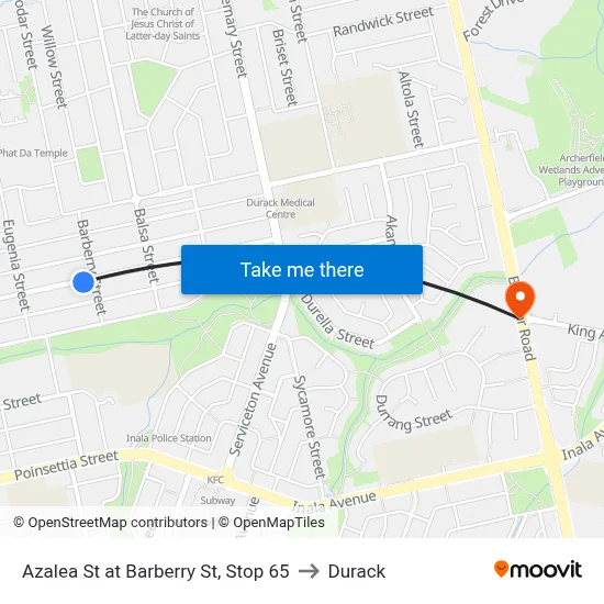 Azalea St at Barberry St, Stop 65 to Durack map