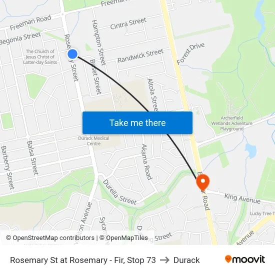 Rosemary St at Rosemary - Fir, Stop 73 to Durack map