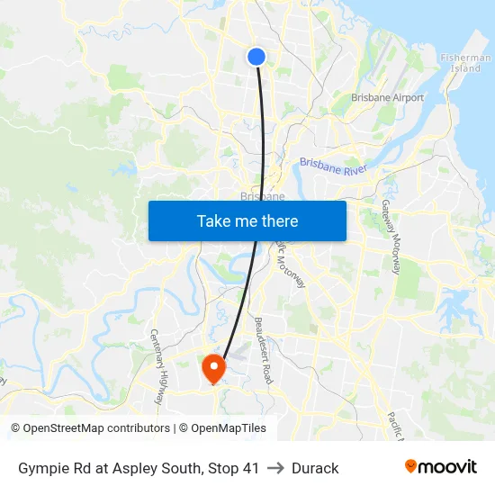 Gympie Rd at Aspley South, Stop 41 to Durack map