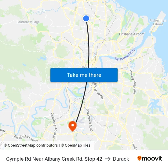 Gympie Rd Near Albany Creek Rd, Stop 42 to Durack map