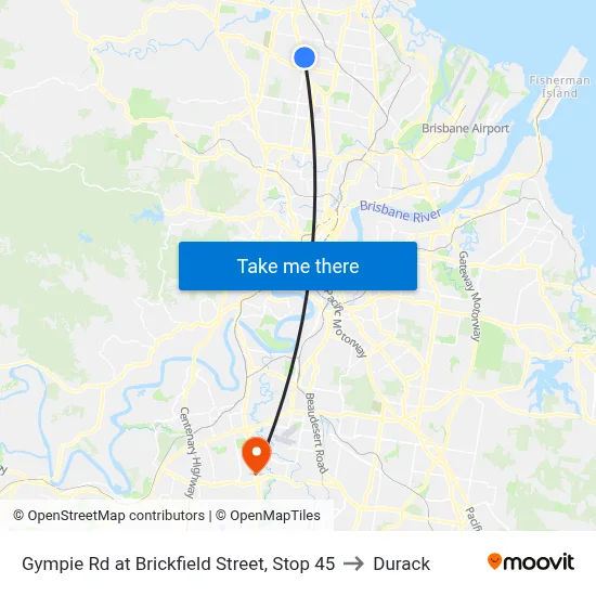 Gympie Rd at Brickfield Street, Stop 45 to Durack map