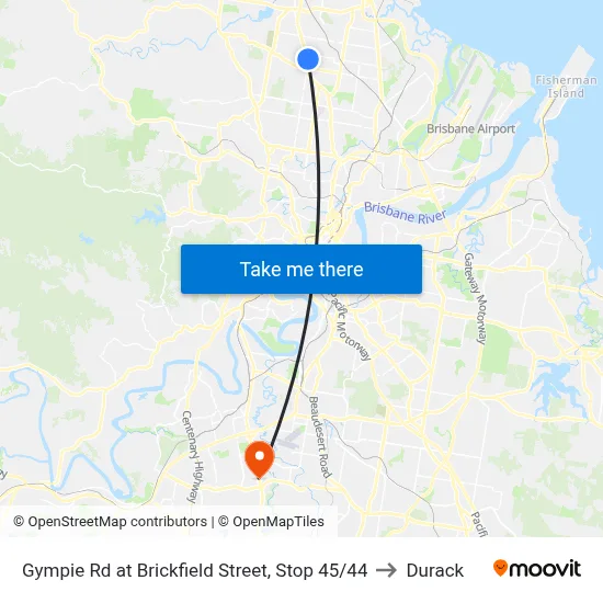 Gympie Rd at Brickfield Street, Stop 45/44 to Durack map