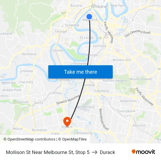 Mollison St Near Melbourne St, Stop 5 to Durack map