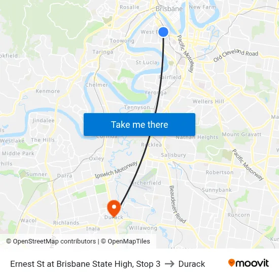 Ernest St at Brisbane State High, Stop 3 to Durack map