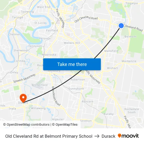 Old Cleveland Rd at Belmont Primary School to Durack map